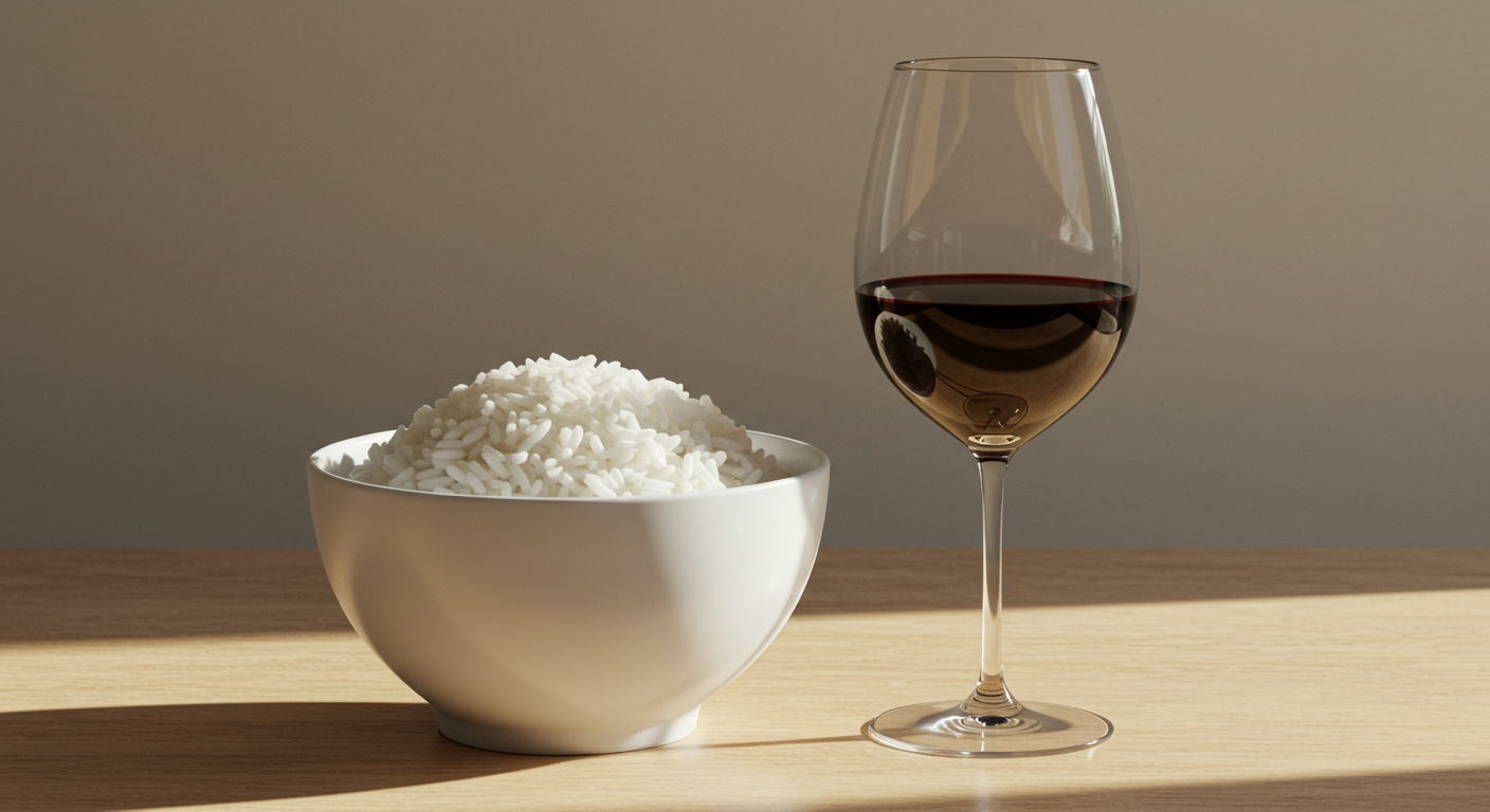 A bowl of rice and a glass of wine #4