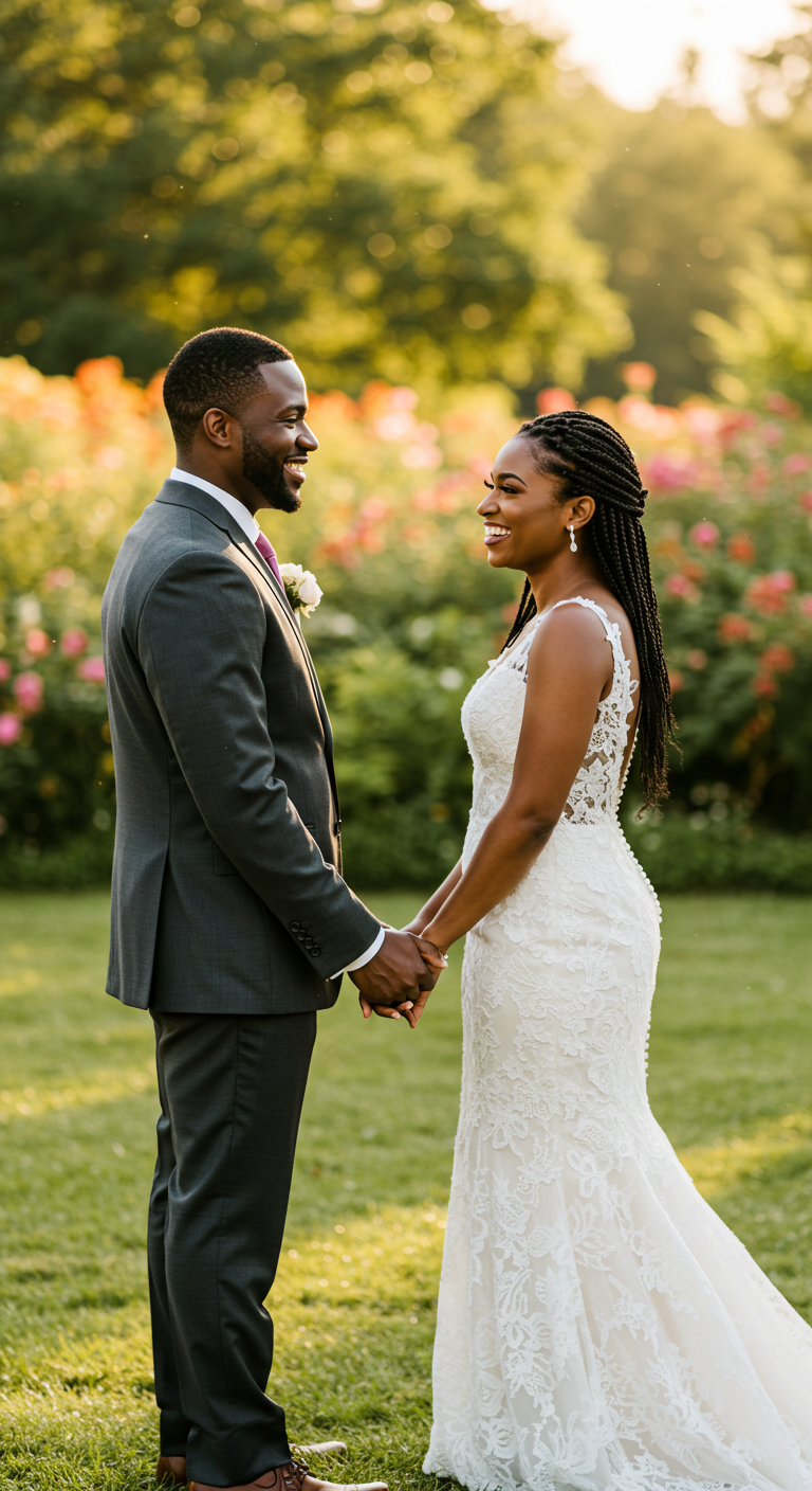 A black groom and bride smiling #3