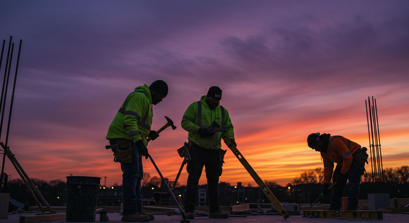 Black building contractors at dusk #3
