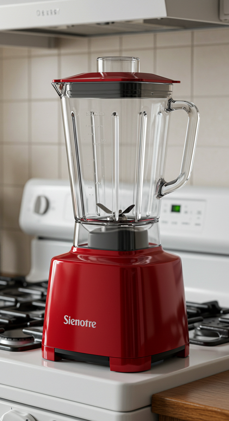 A new red blender on the kitchen stove #2
