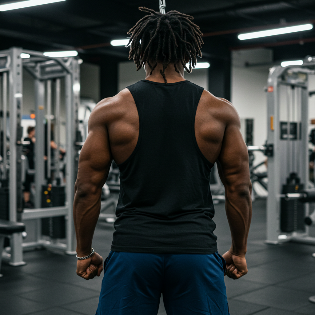 The back view of a black man at the gym #3