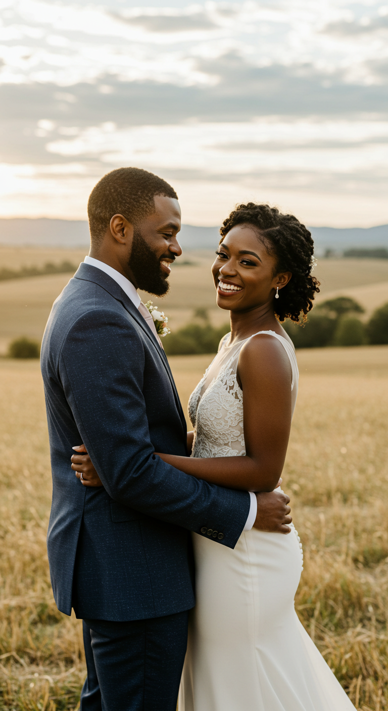 A black groom and bride smiling #1
