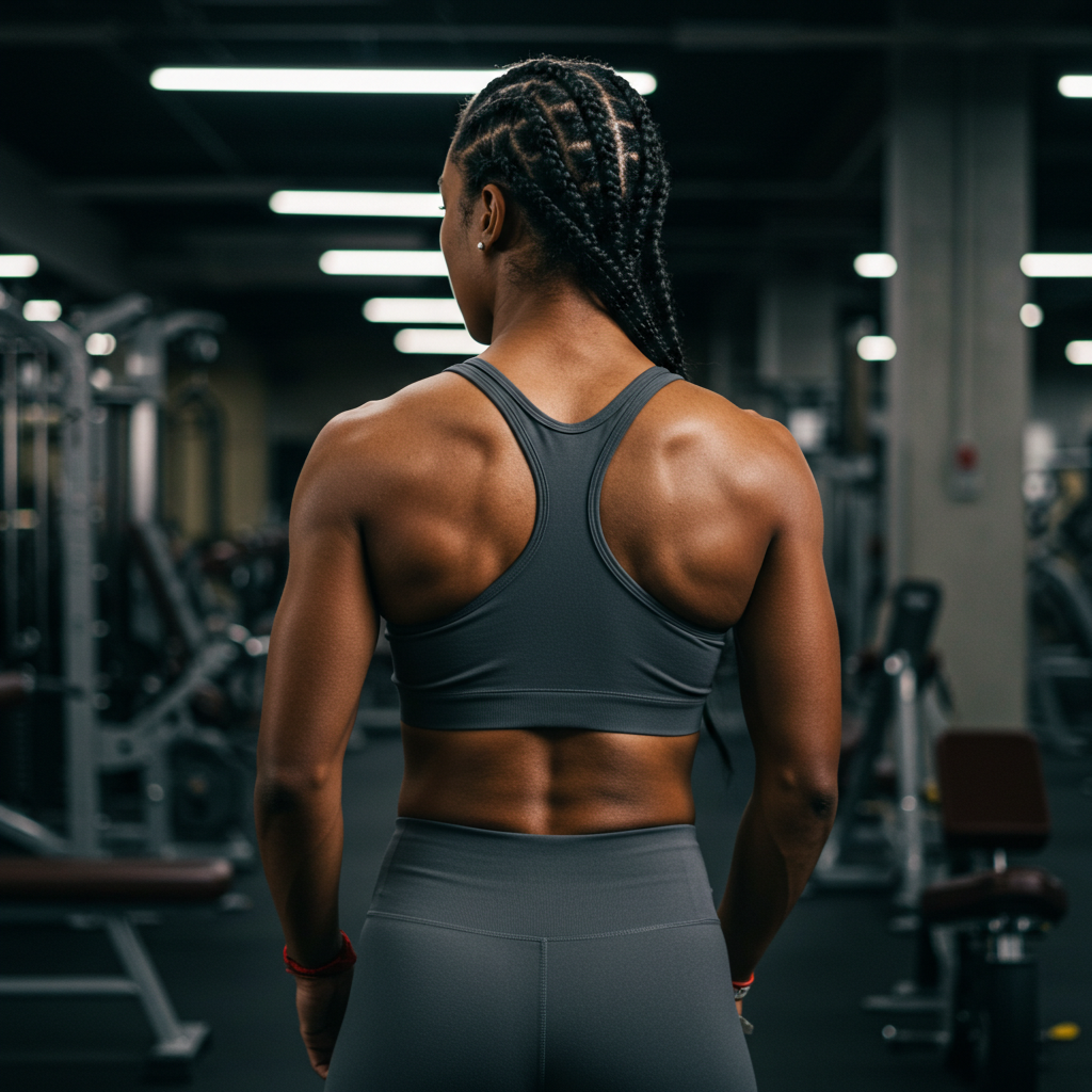 The back view of a black woman at the gym #3