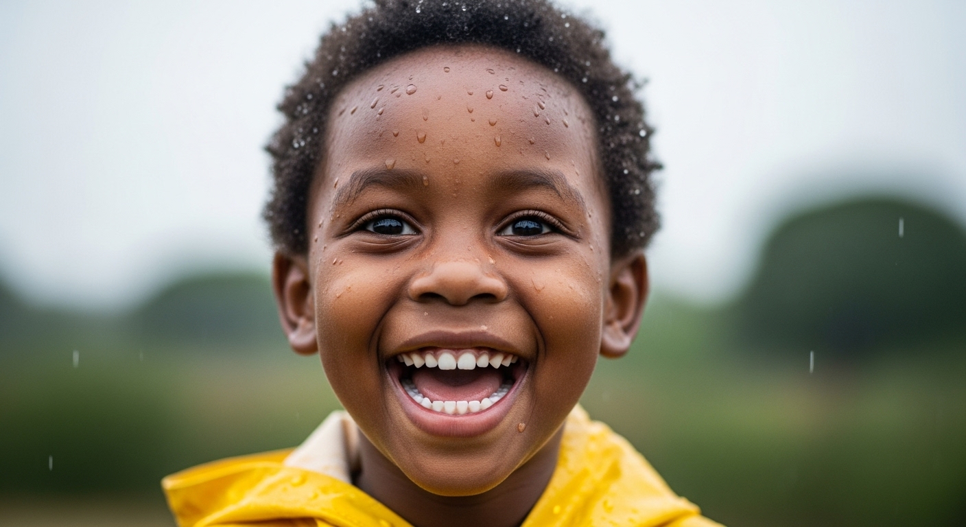 Close-up of a happy African child in a raincoat #1