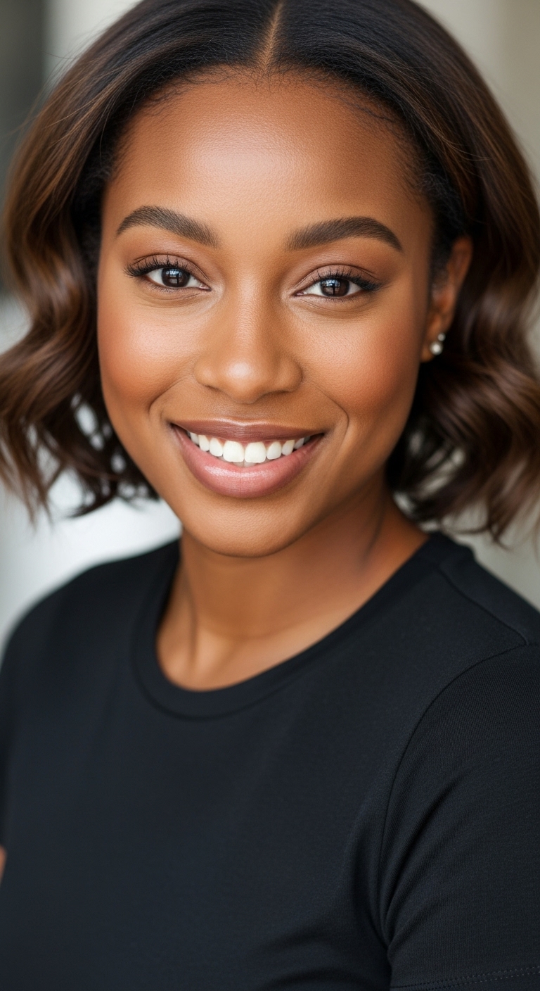 A young black woman in a black shirt smiling #1
