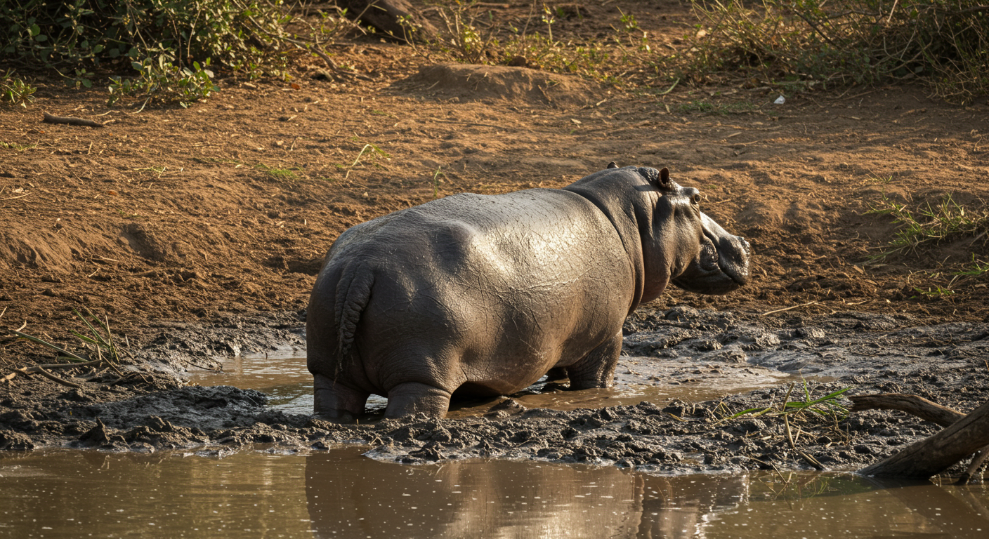 Back view of a hippo in a muddy pond #4