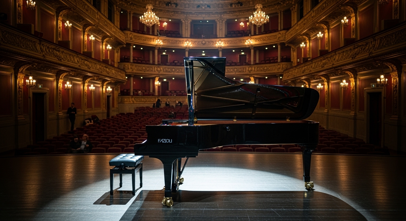 Grand piano in a luxurious concert hall with dramatic stage lighting #2