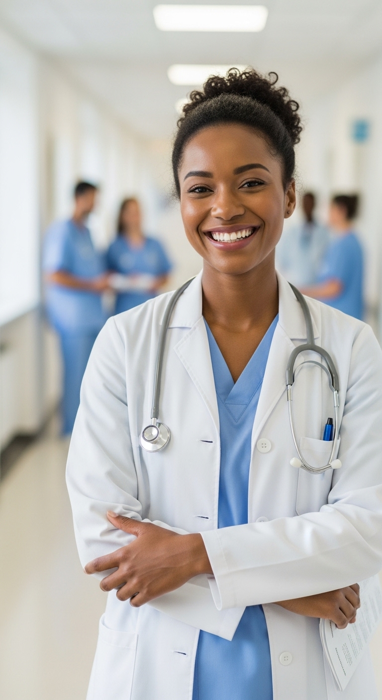 A happy African female doctor with a stethoscope #2