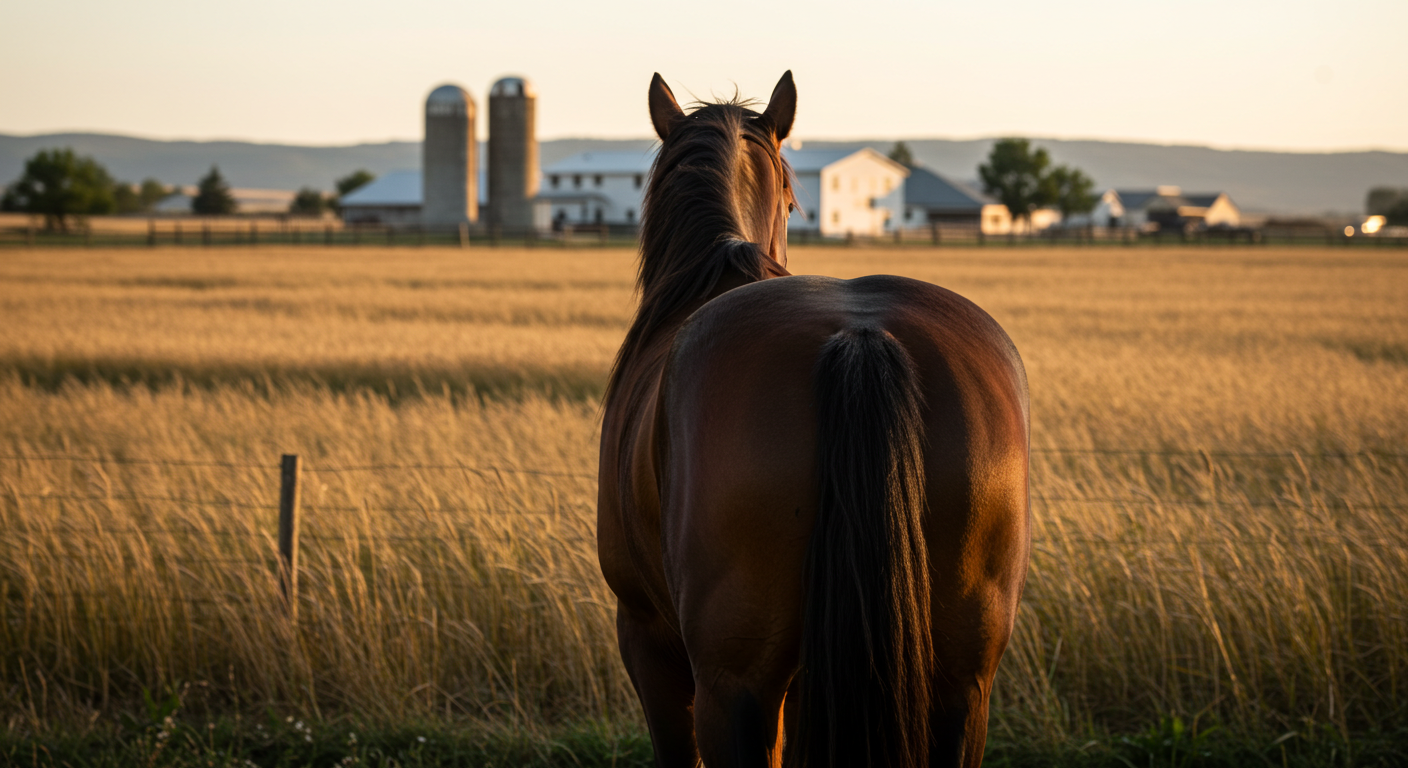 Back view of a horse on a farm #1