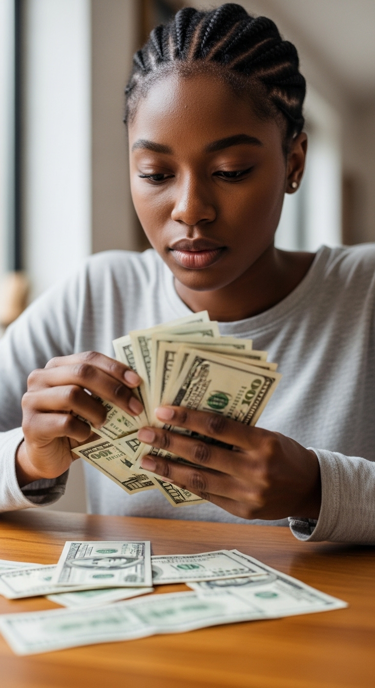 A young black man counting his dollars #3