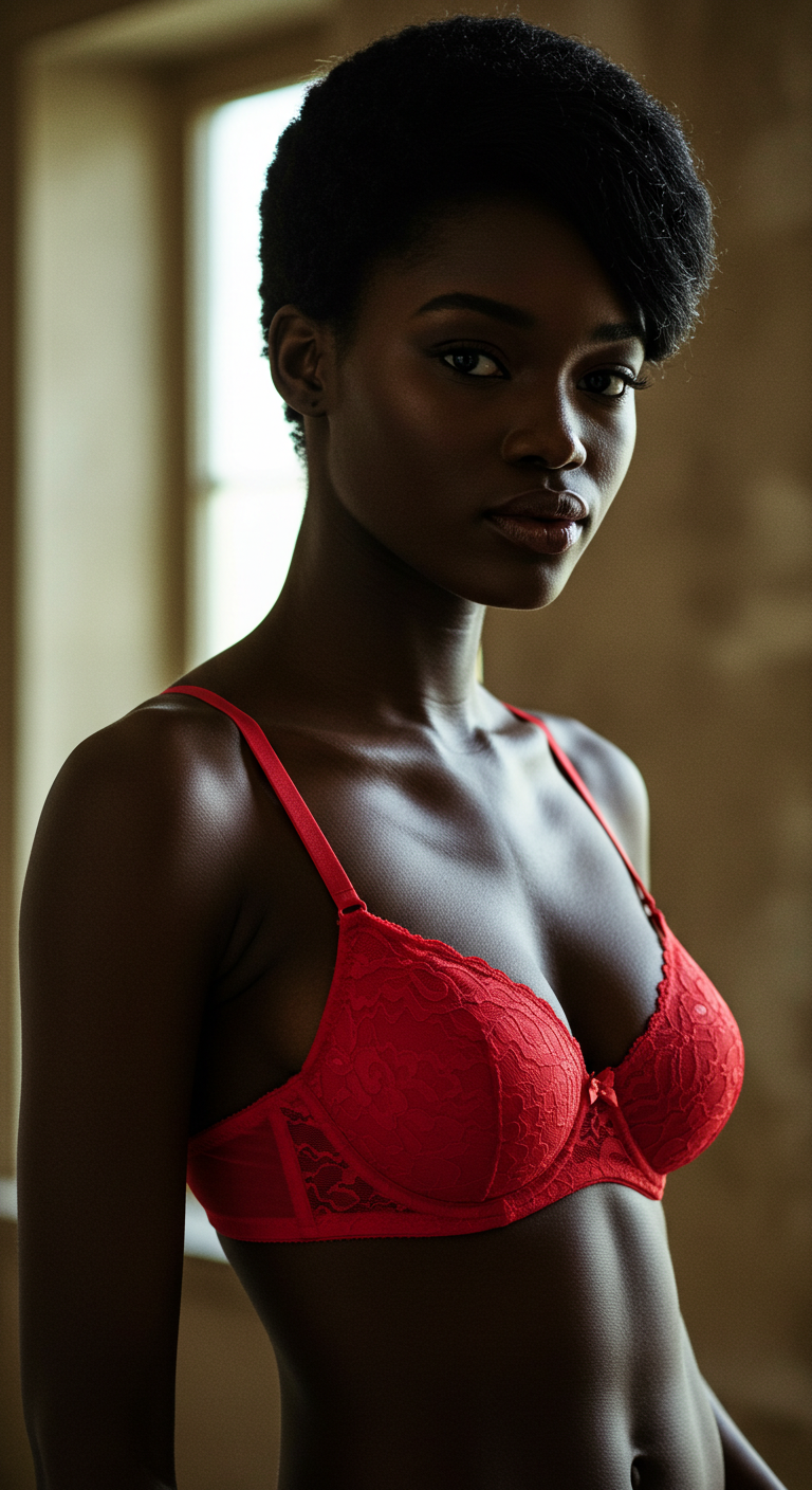 A black fashion lady in a red bra #2