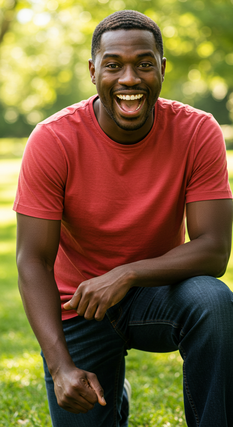 A happy black man on his knees saying yes #2