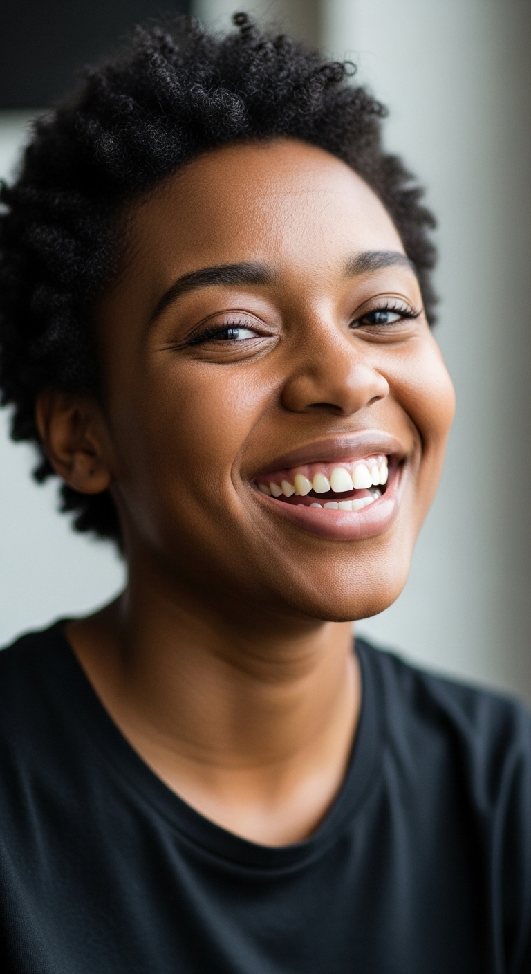 A young black woman in a black shirt smiling #3