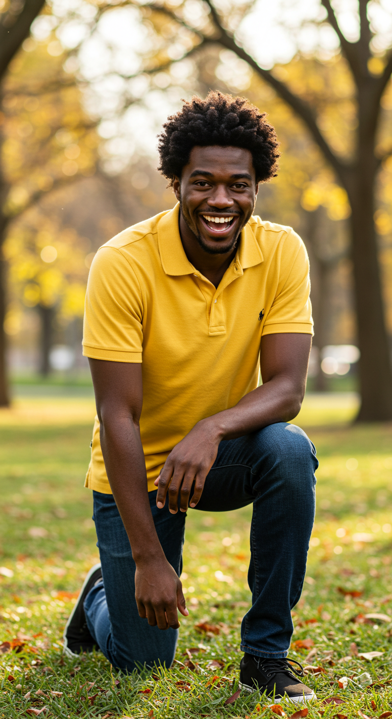 A happy black man on his knees saying yes #3