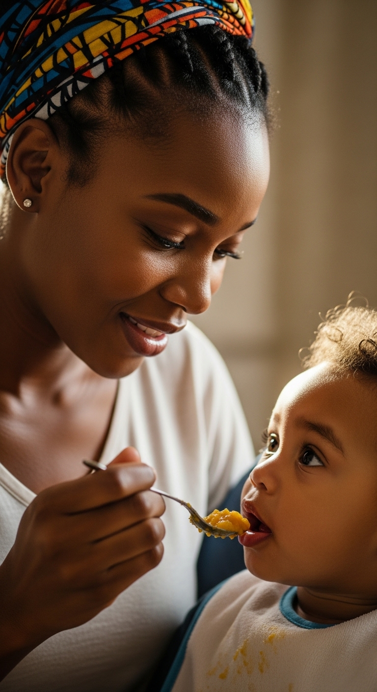 Close-up of a happy African mother feeding her child #2