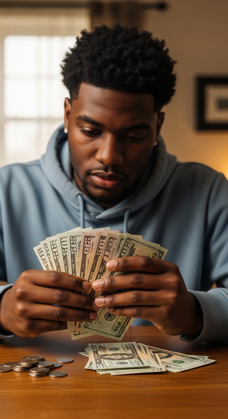 A young black man counting his dollars #4