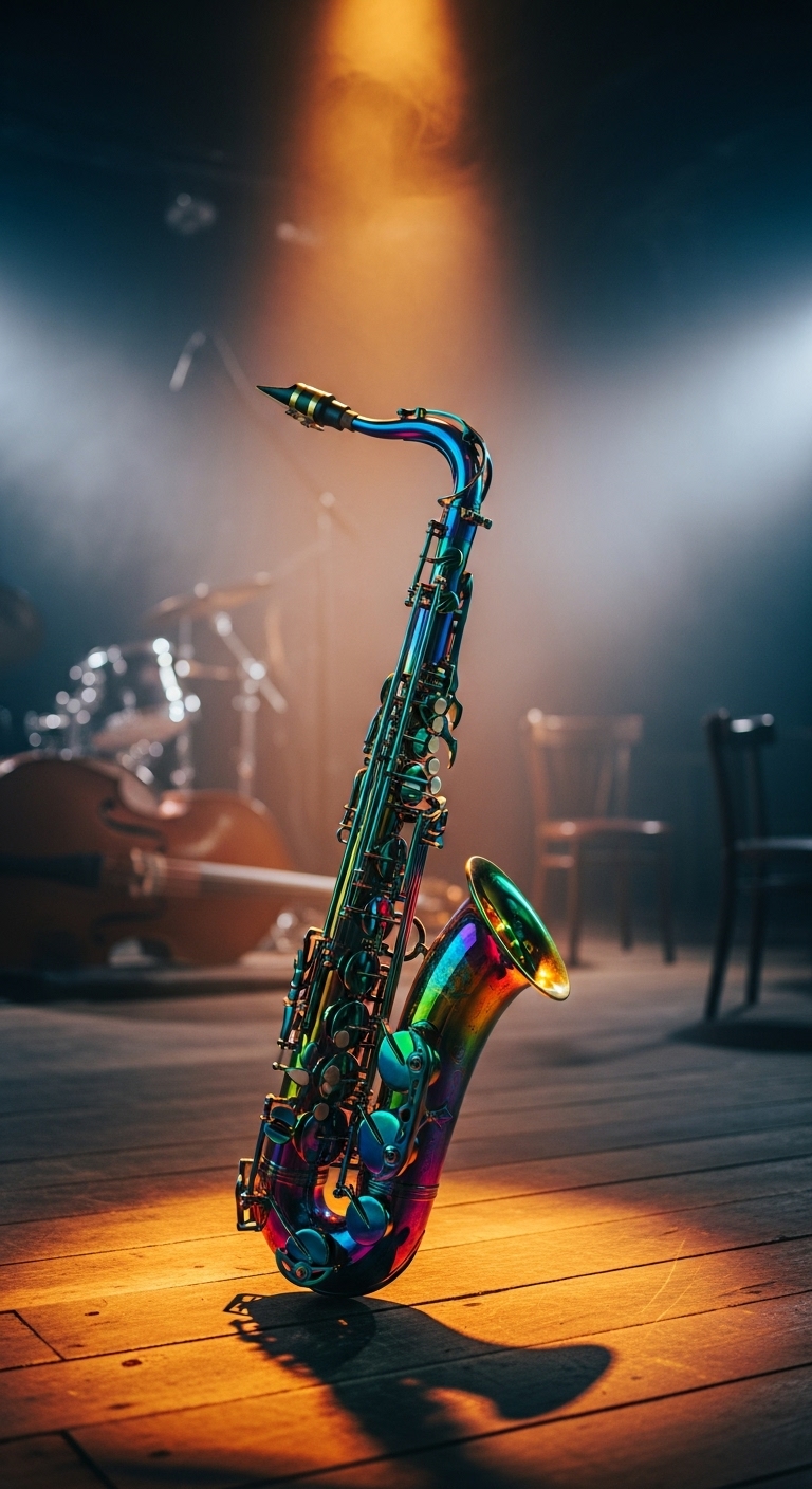 Colorful saxophone on a jazz club stage #2