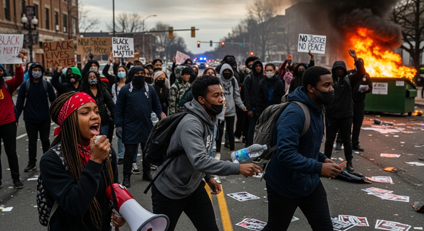 A group of black students in a riot #2