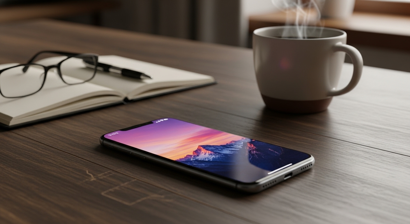 A mobile phone on a desk #1