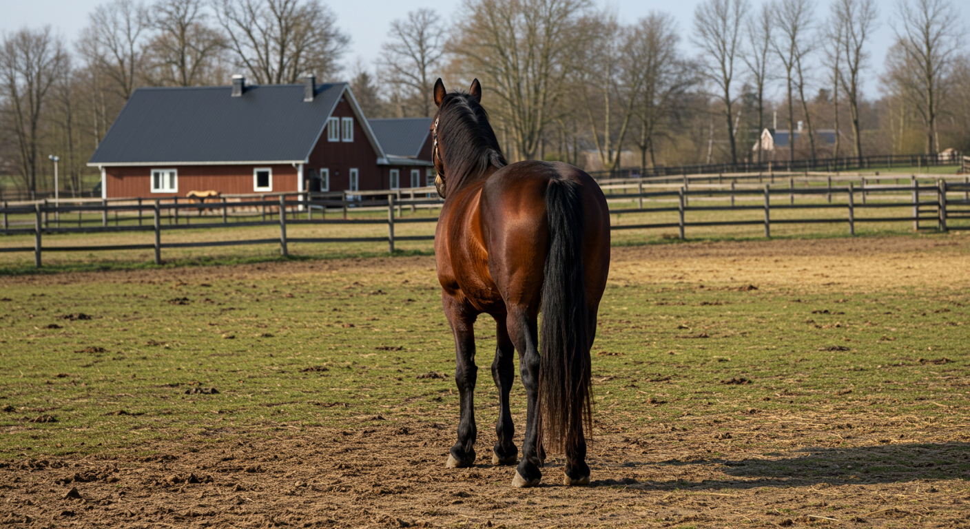 Back view of a horse on a farm #2