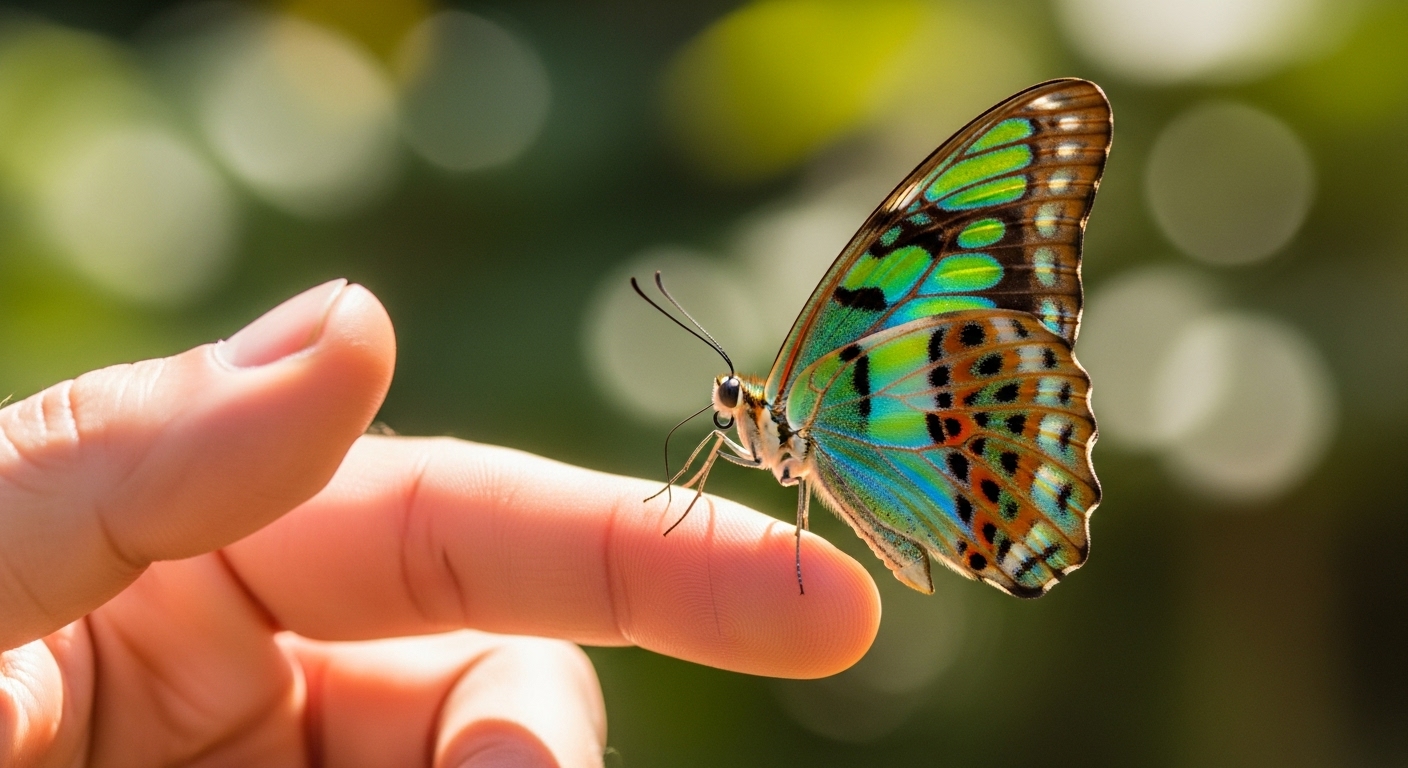 A colourful butterfly on a finger #1