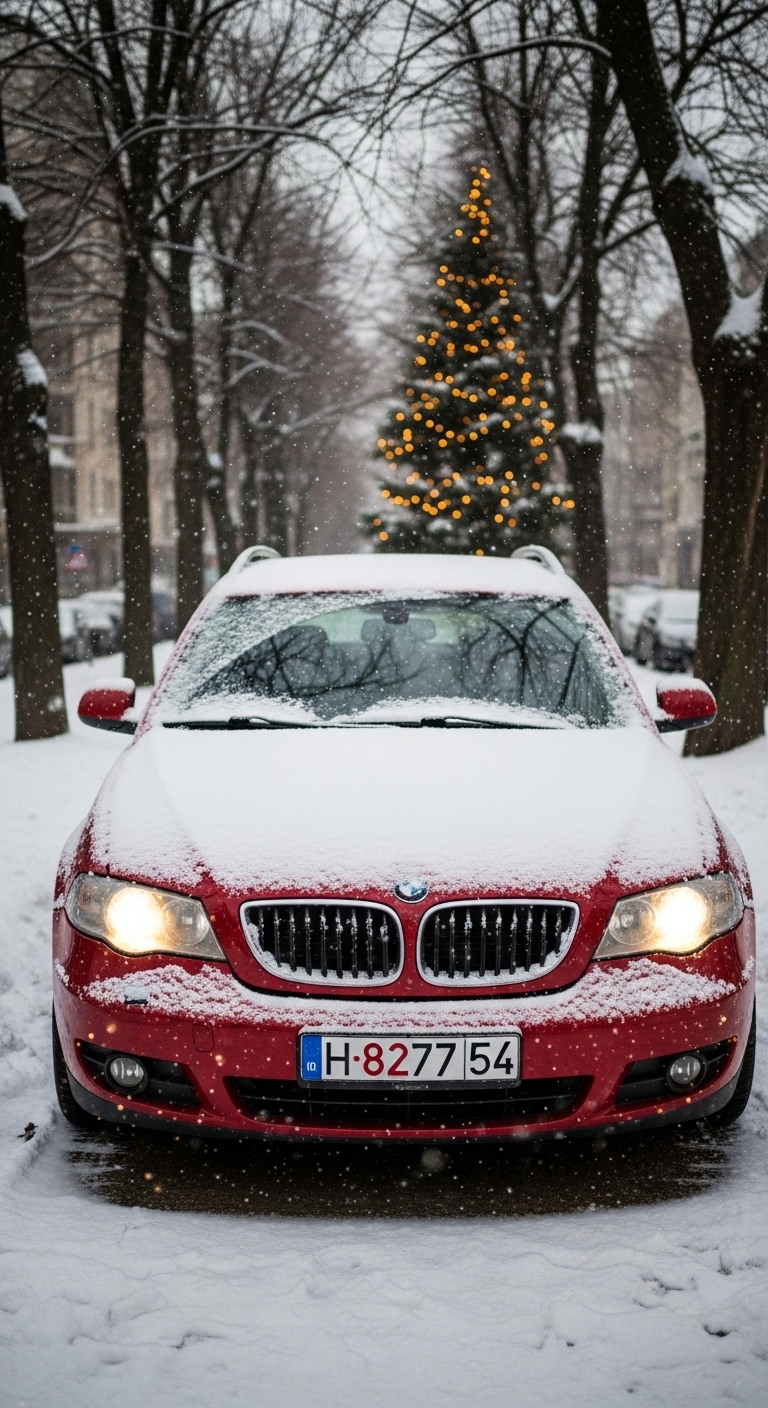 Snow-covered car at Christmas #3