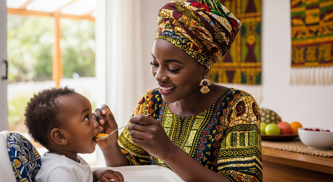 A happy African mother feeding her child #3
