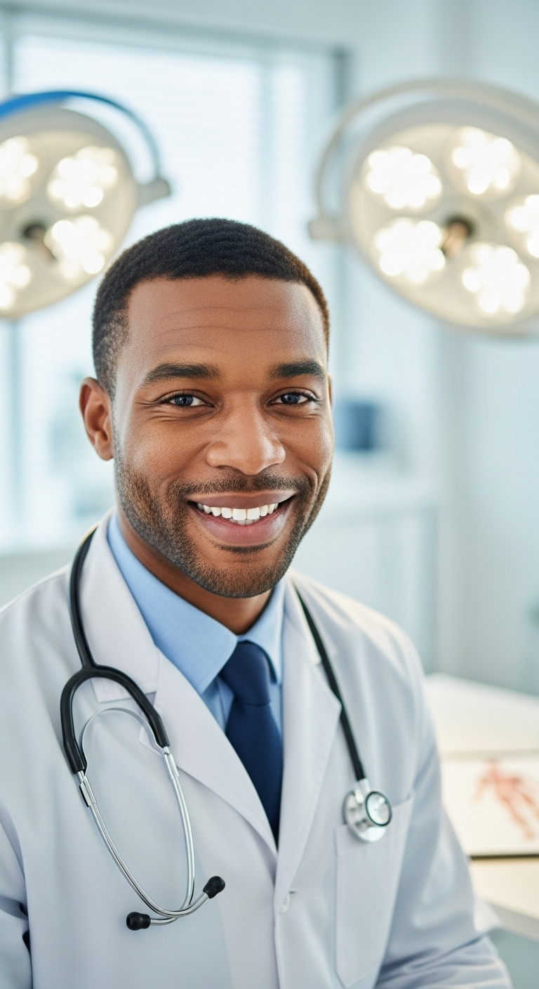 A happy African male doctor with a stethoscope #4