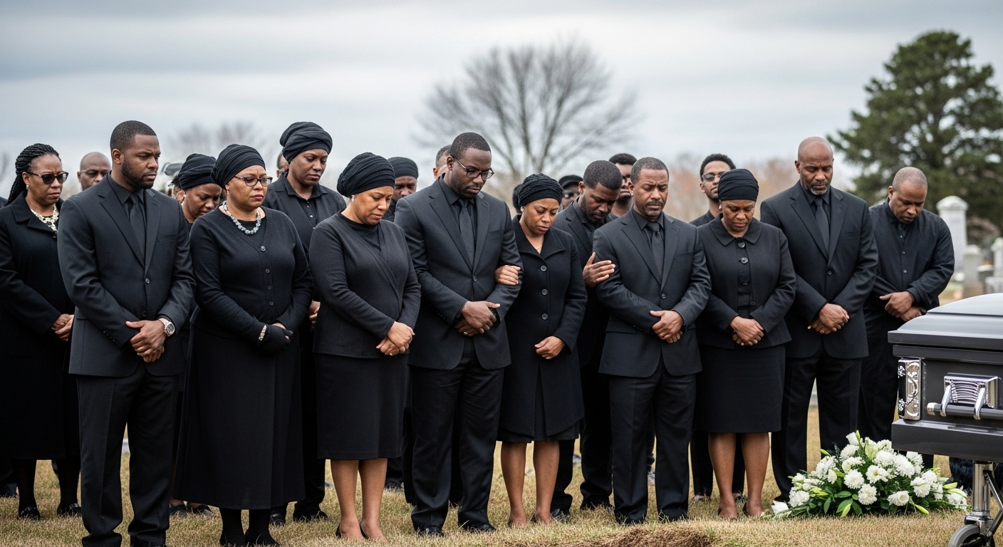 A group of black people in black attire at a funeral #3