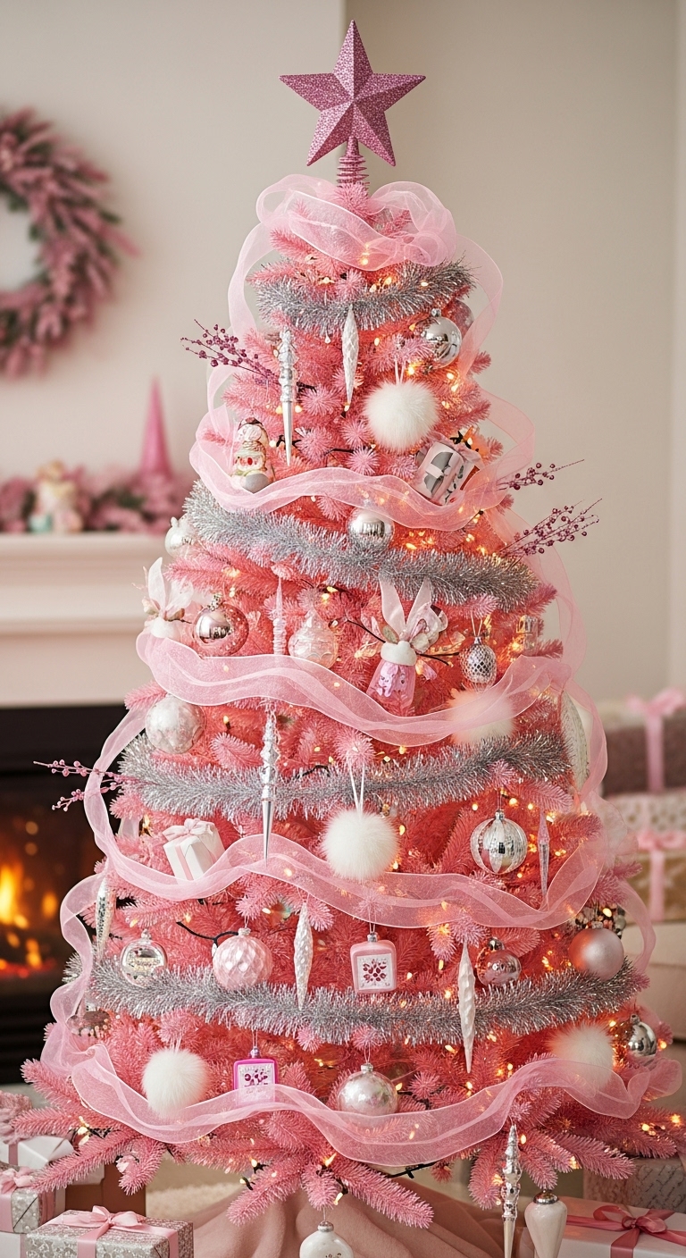 Beautifully decorated pink Christmas tree #3