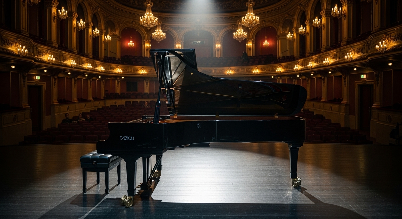 Grand piano in a luxurious concert hall with dramatic stage lighting #4