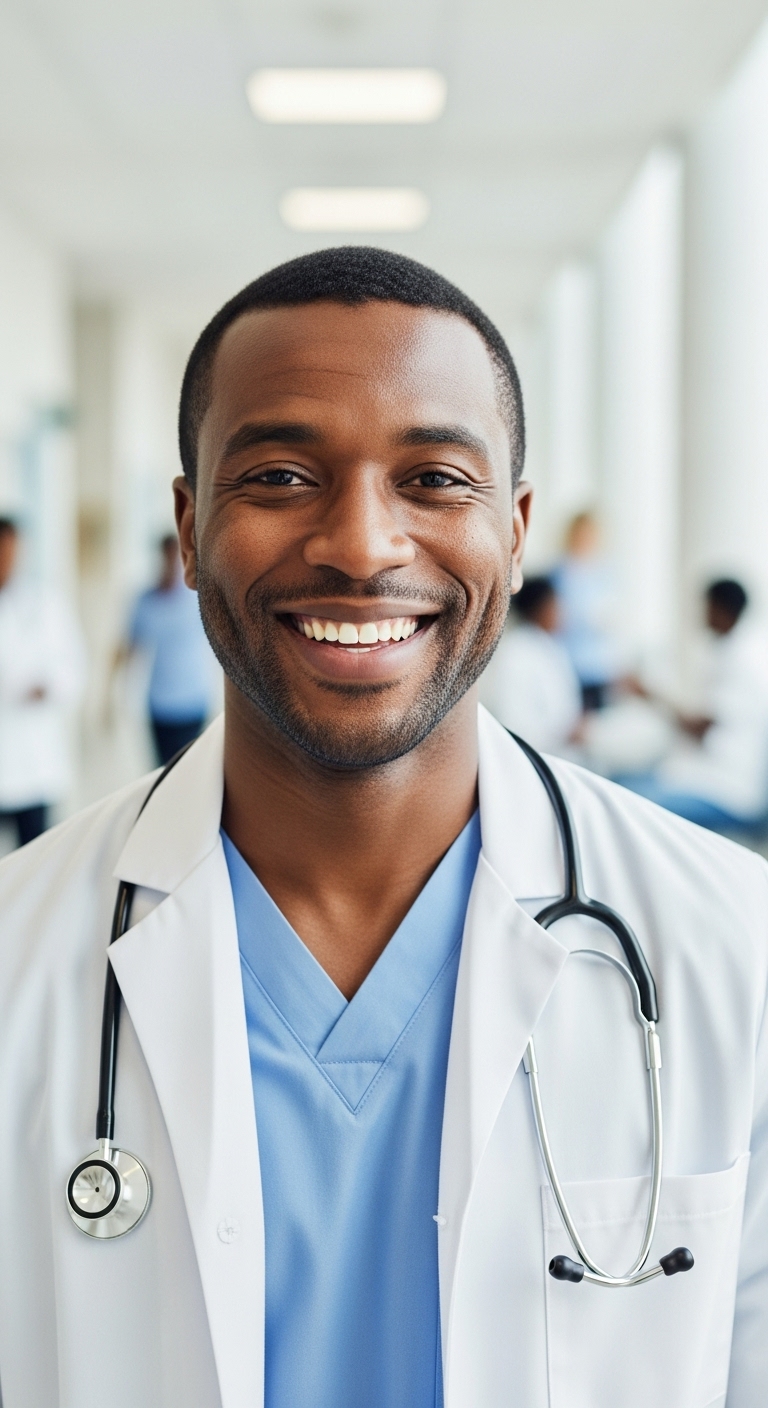 A happy African male doctor with a stethoscope #3