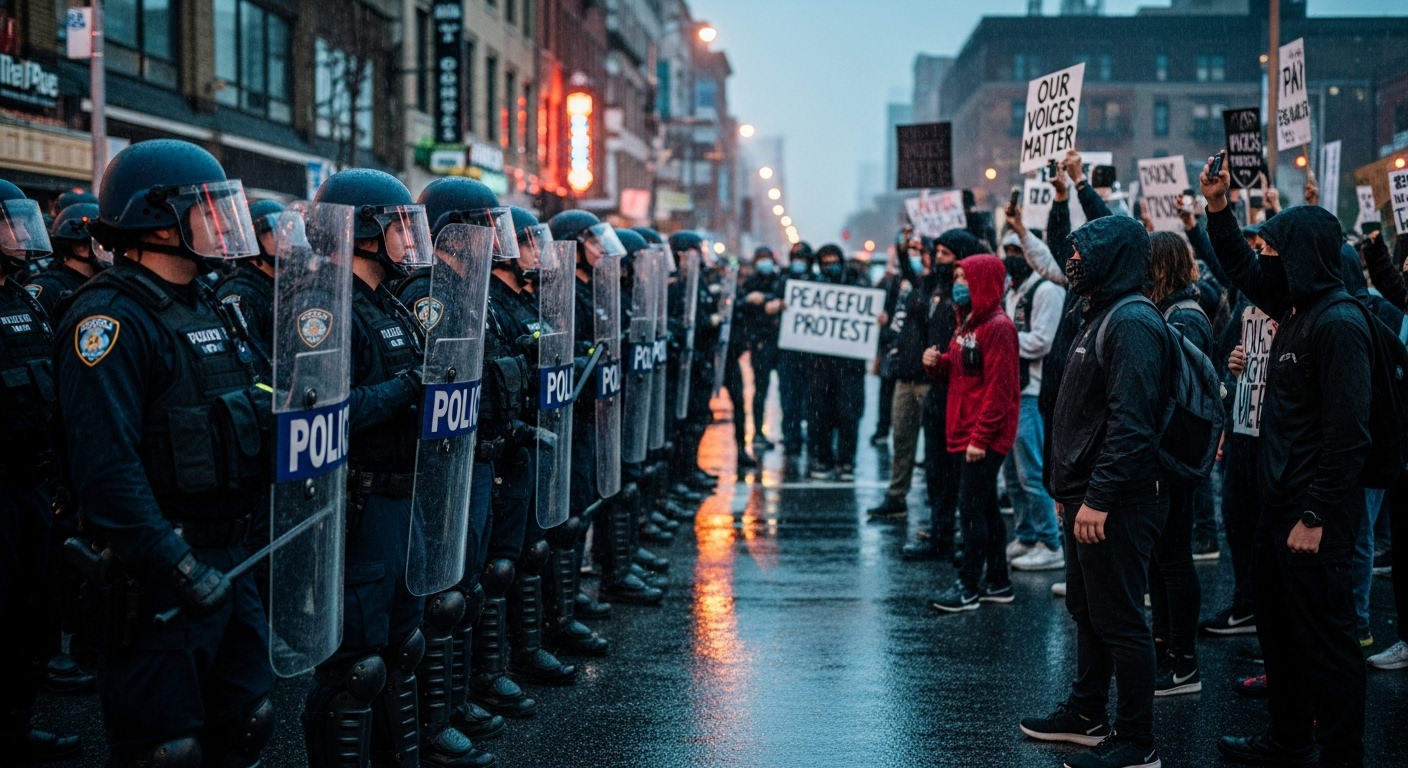 A standoff between riot police and protesters #3