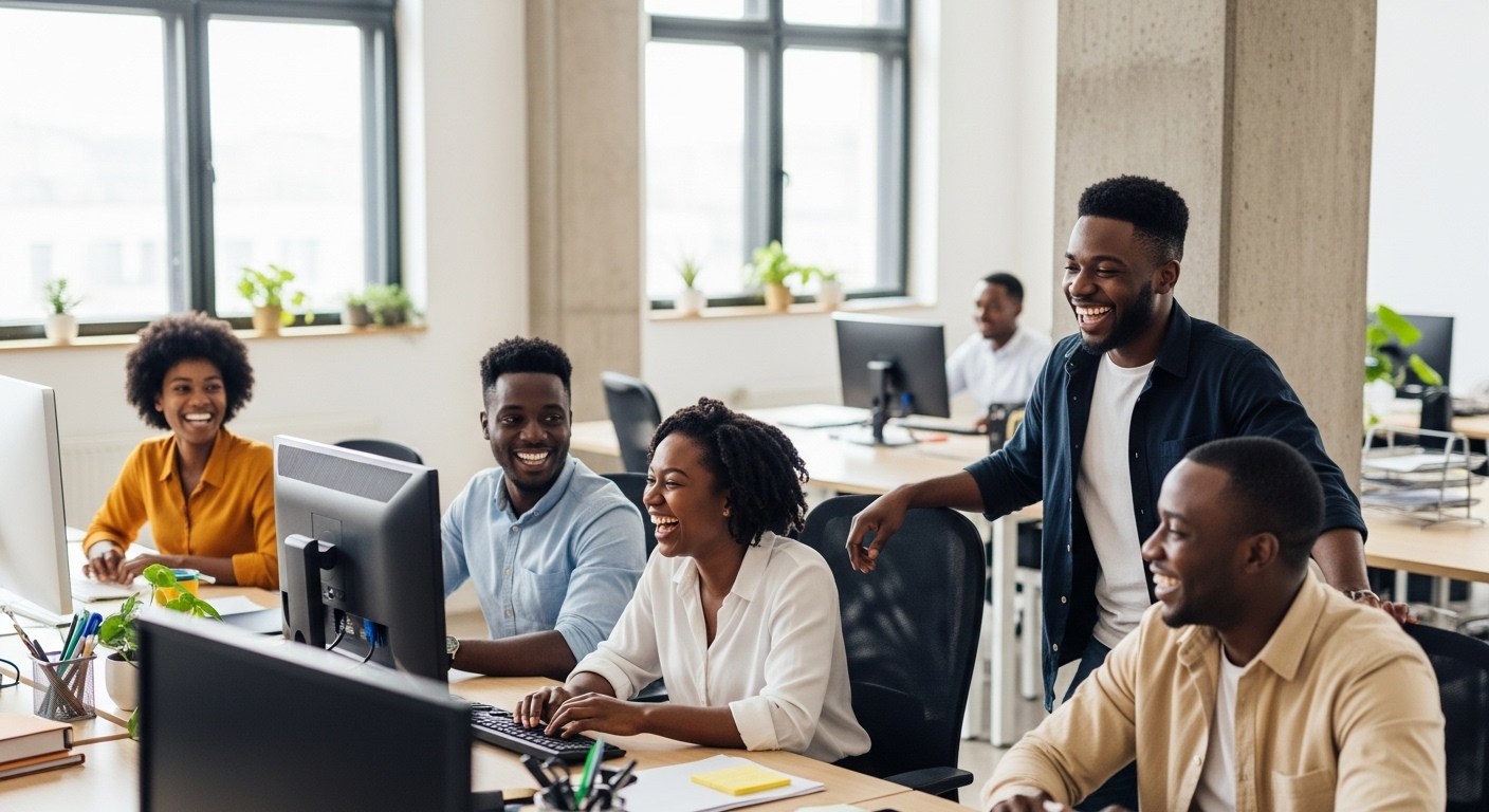 A group of black young men and women in an office space #3