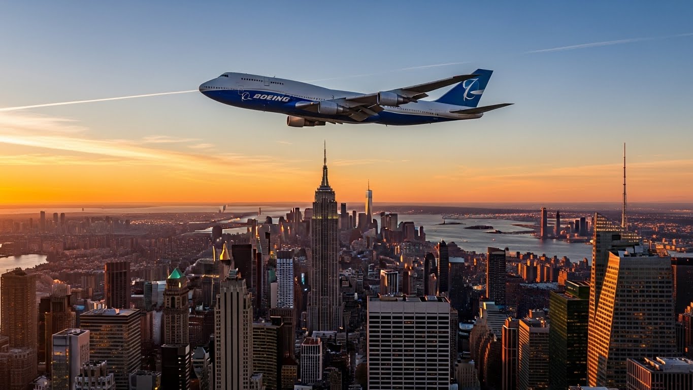 An airplane flying over Manhattan #3
