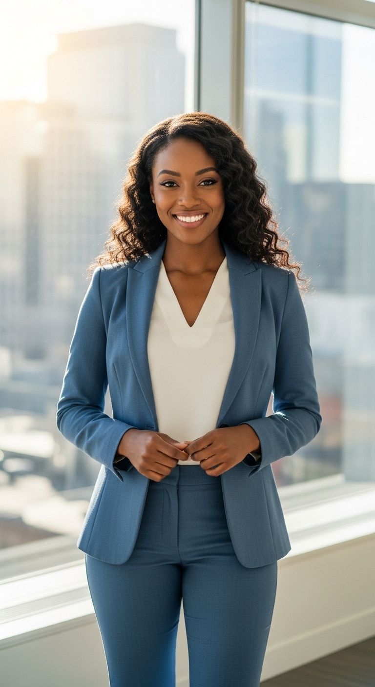 A black woman dressed in blue professional attire #3