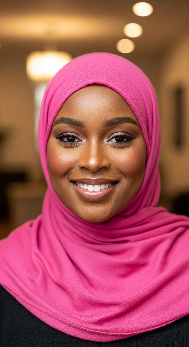 A black Muslim lady with a pink hijab on her head #4
