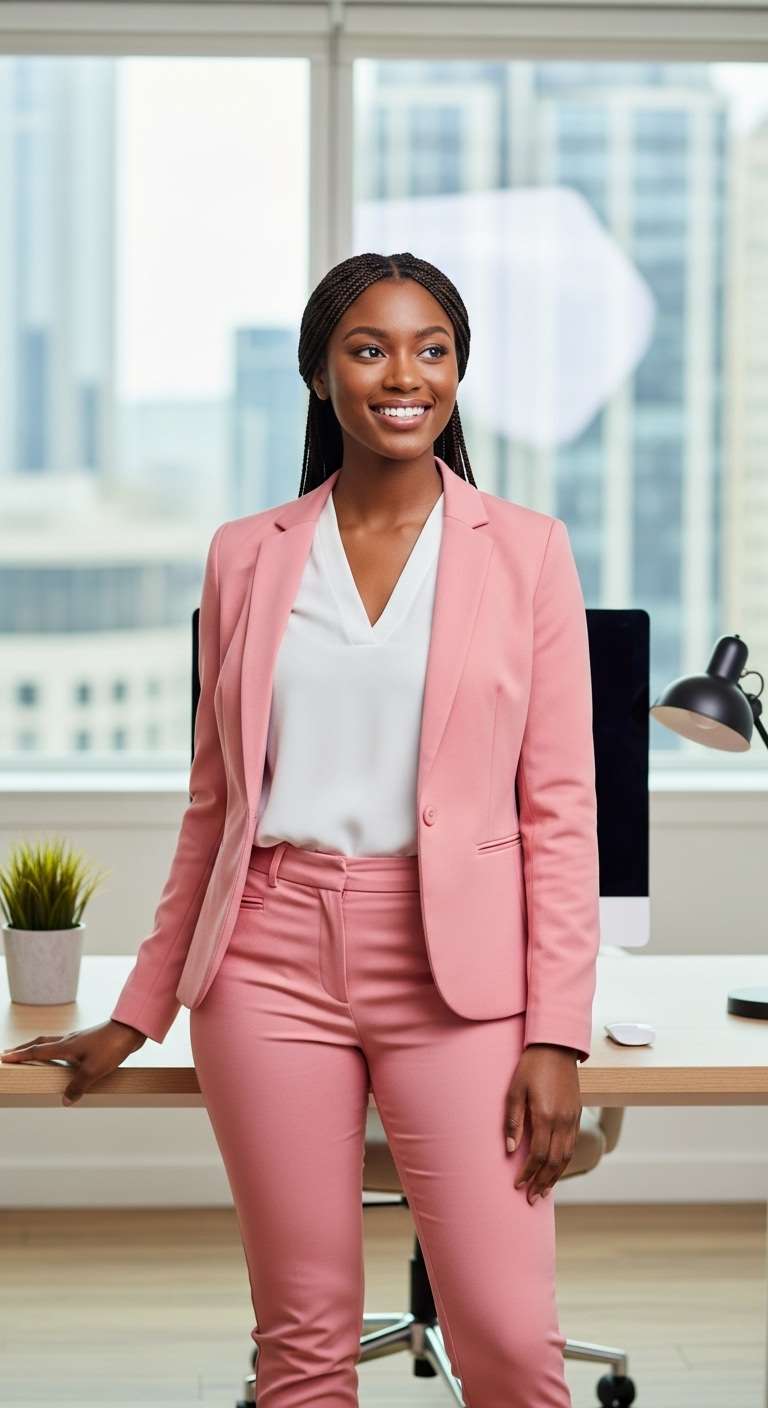 A pretty black lady in a pink professional attire #4