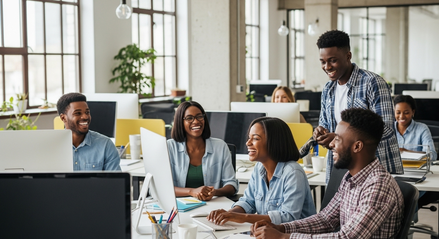 A group of black young men and women in an office space #1