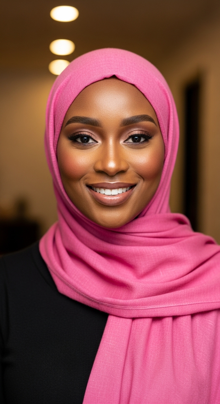 A black Muslim lady with a pink hijab on her head #3