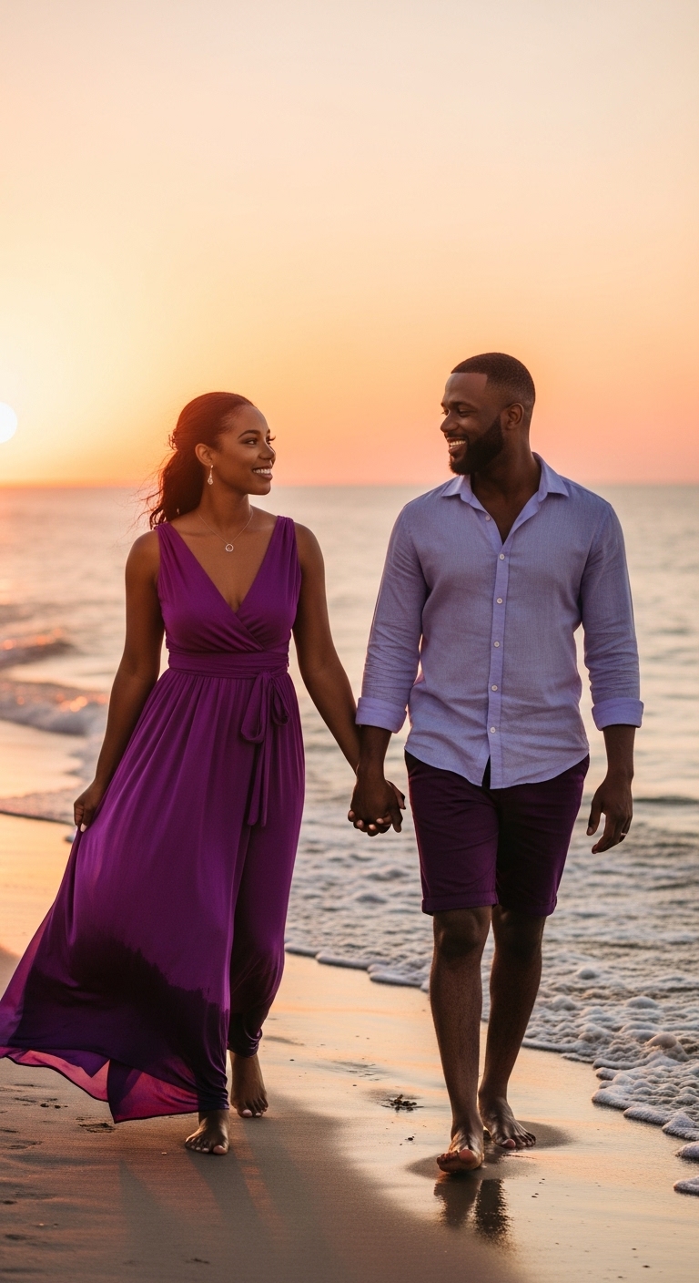 A black couple at the beach in purple #4
