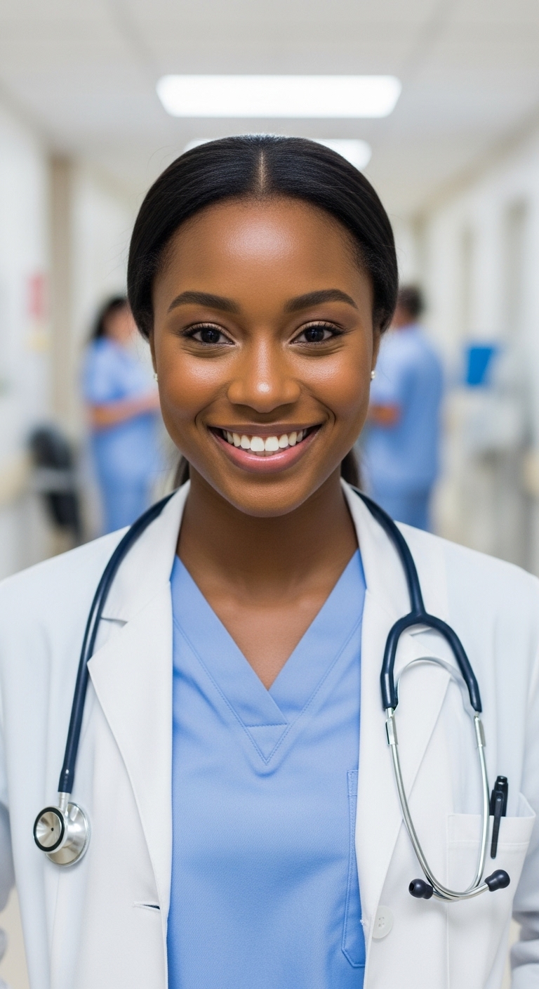 A young, pretty black doctor with  a smiling face #2