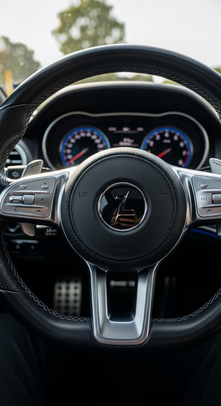 A close-up of a car's steering wheel #3