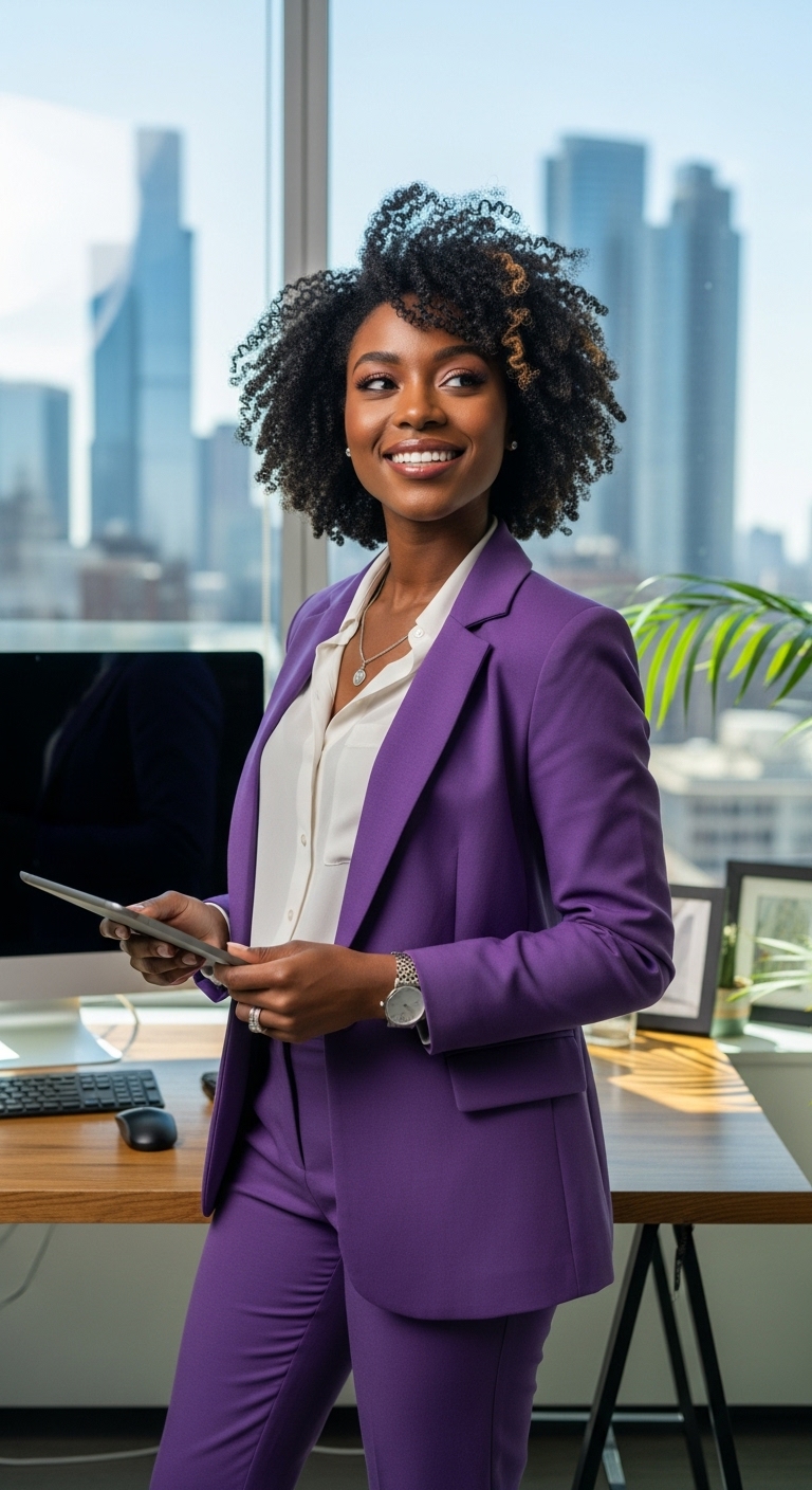 A pretty black lady in a purple professional attire #4