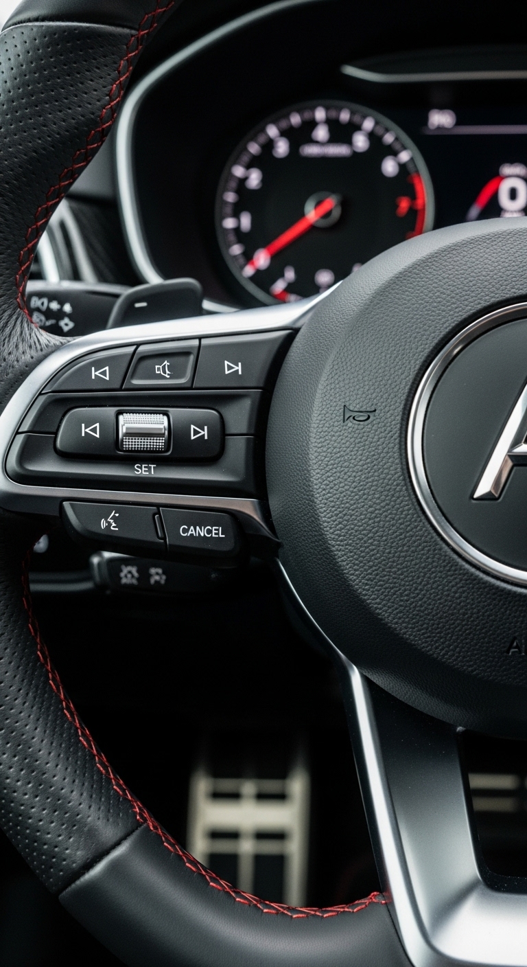 A close-up of a car's steering wheel #1