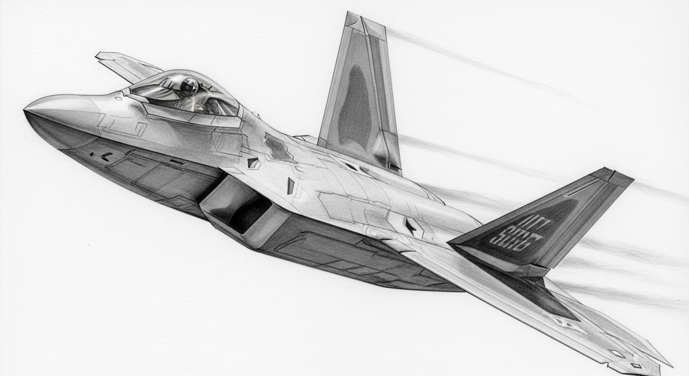 A pencil drawing of a fighter jet #4