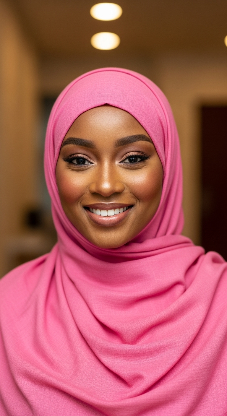 A black Muslim lady with a pink hijab on her head #2
