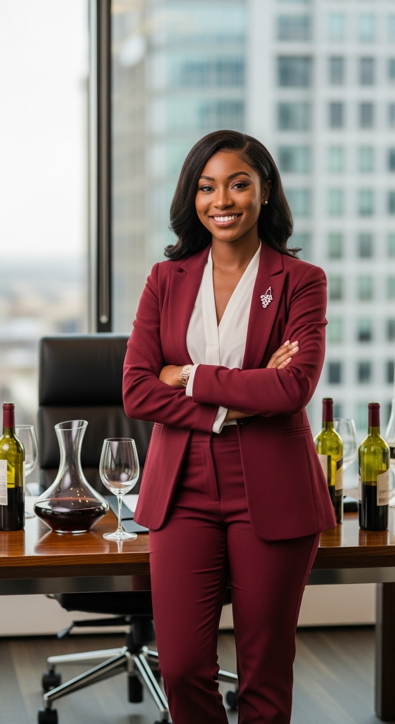 A pretty black lady in a wine professional attire #2