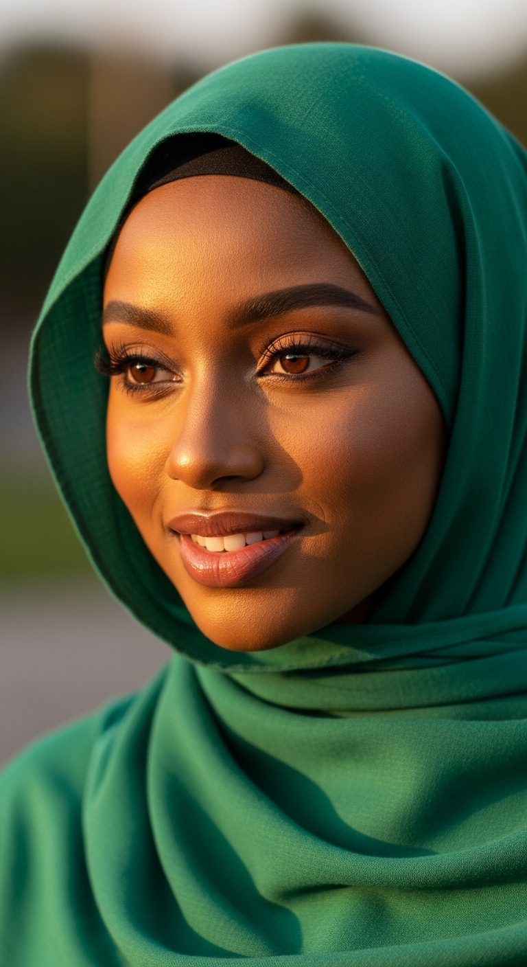 A black Muslim lady with a green hijab on her head #3