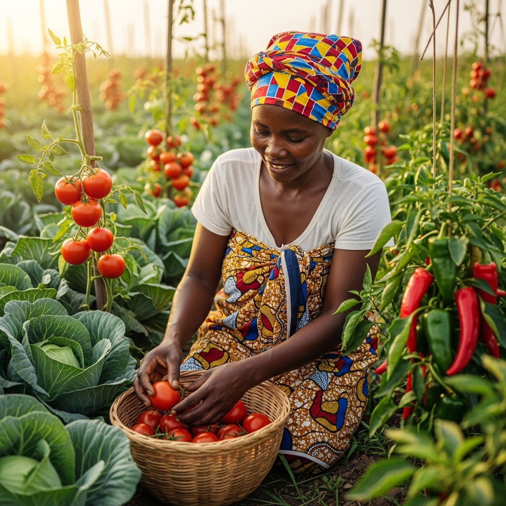 A black African woman farmer harvesting fresh vegetables #1